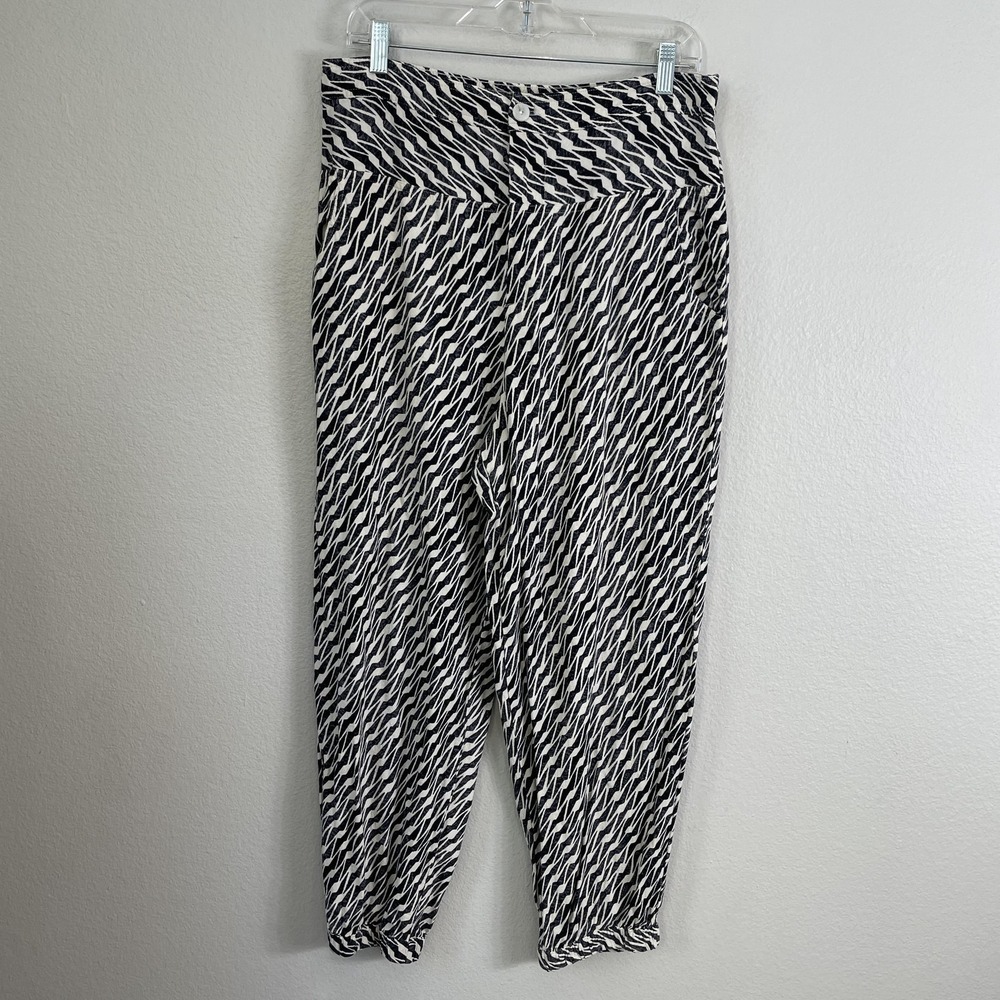 Anthropologie Pants Womens 12 Black White Linen Blend Cropped Ankle Geometric